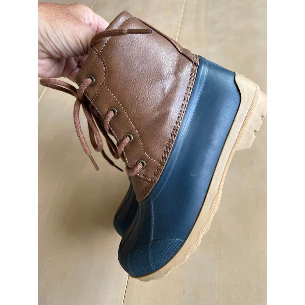 Kids Sperry Port Alpine Waterproof Duck Boots, Navy Blue Brown - Sz 3